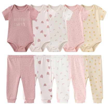 Unisex 6/9/10Pieces Cotton New Born Bodysuits+Pants