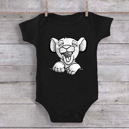 Unisex Baby Lion King Simba Cartoon Black Short Sleeve Cotton Bodysuit