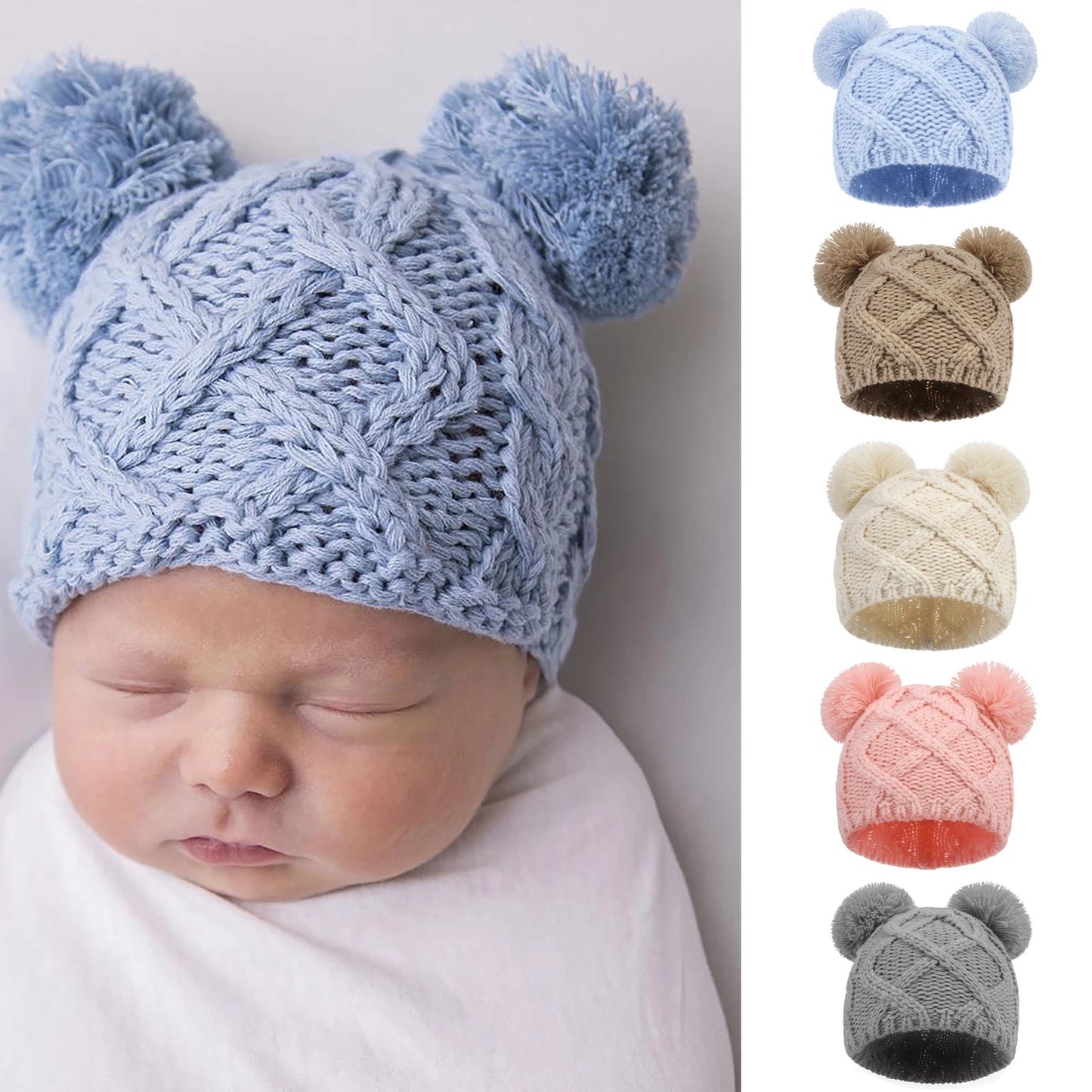 Newborn Winter Hat Crochet Solid Baby Bear Ear