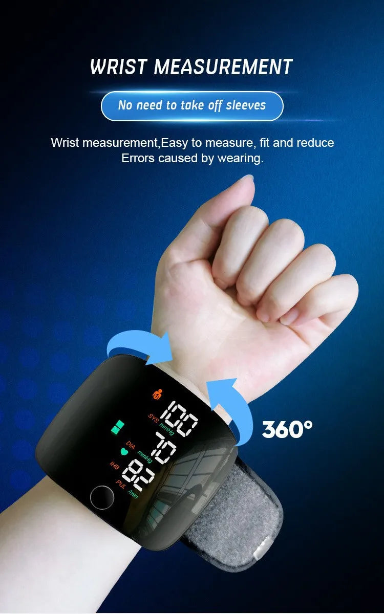 New Touch Screen LED Rechargeable Wrist Blood Pressure Monitor Russian / Arabic / Spanish Voice Broadcast Tonometer BP Monitor