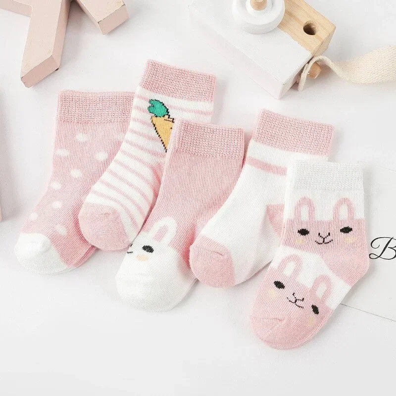 5Pairs Pure Cotton Animal Design Fadeless Soft Baby Socks