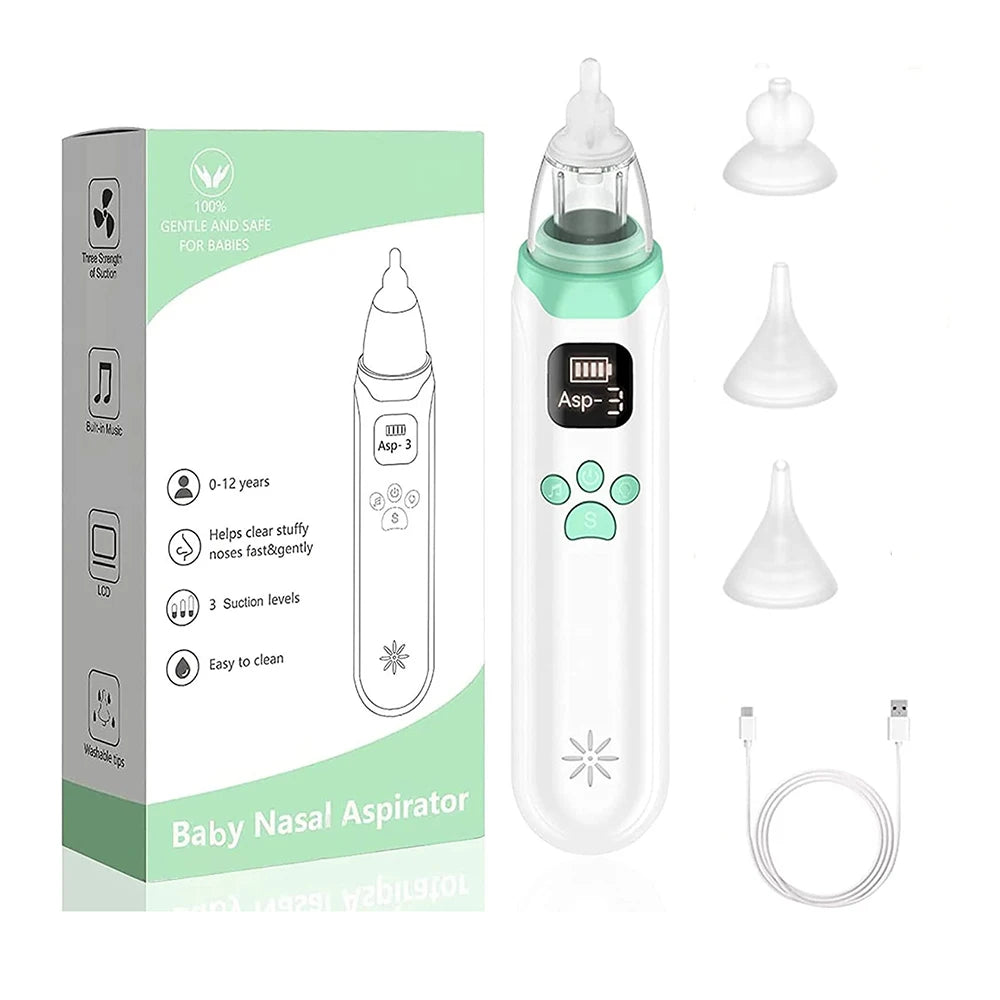 Baby Electric Nasal Aspirator Nose Suction Device with Food Grade Silicone Mouthpiece 3 Suction Modes and Soothing Music