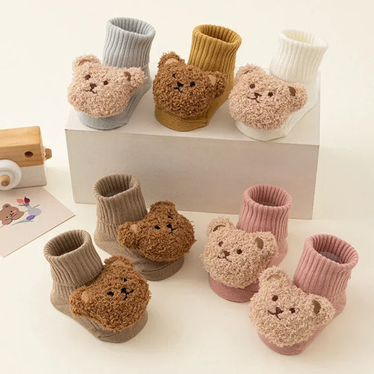 Unisex Cute Cartoon Bear Baby Socks Soft Cotton Anti Slip Soled