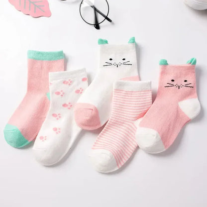 5Pairs Pure Cotton Animal Design Fadeless Soft Baby Socks