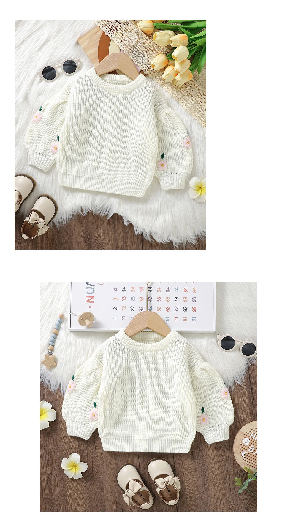 Baby Girl Casual Round Neck Long Sleeve Knitted Sweaters