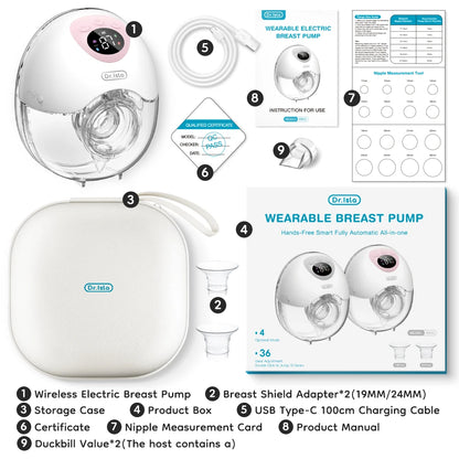 Wearable Electric Breast Pump 4 Modes 36 Suction Levels Hands Free Breast Pumps Milk Collector with 19/24mm Flange