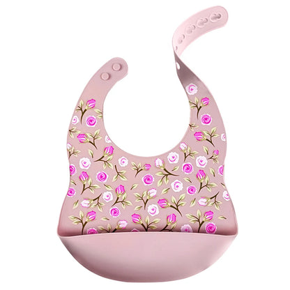 Fashionable Cartoon Printed Waterproof Soft Baby Silicone Bibs