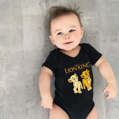 Unisex Baby Lion King Simba Cartoon Black Short Sleeve Cotton Bodysuit