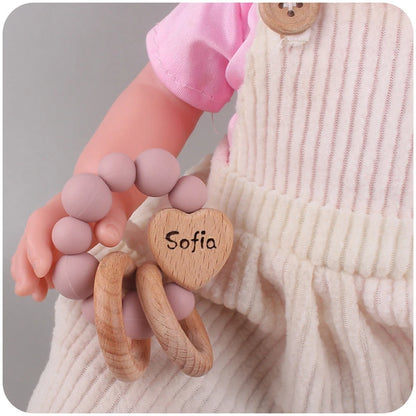 Personalized Customized Name Baby Pacifier Clips Chains Teething Bracelet Beech Wood Silicone Beads Dummy Nipple Holder