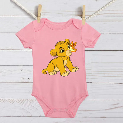 Unisex Baby Lion King Simba Cartoon Black Short Sleeve Cotton Bodysuit