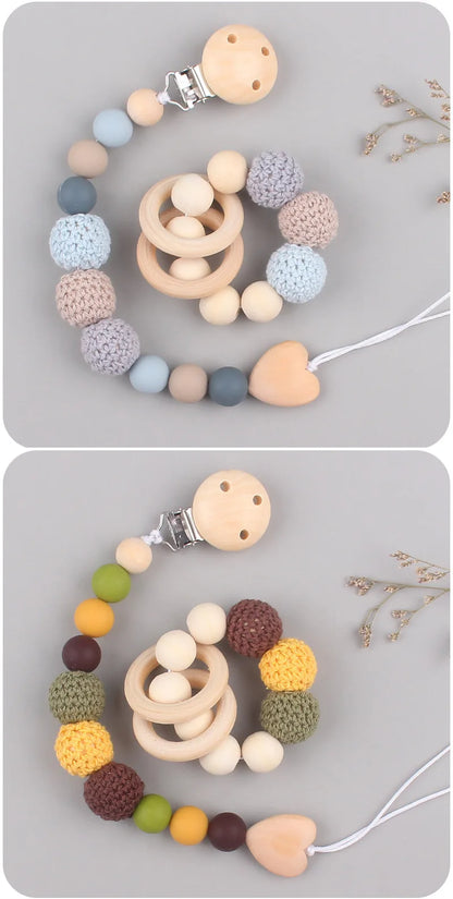 1-2pcs New Baby Pacifier Clips Teethers Bracelet Babies Chain Cute Big Crochet Color Wool Ball Newborn Dummy Nipples Holder Clip