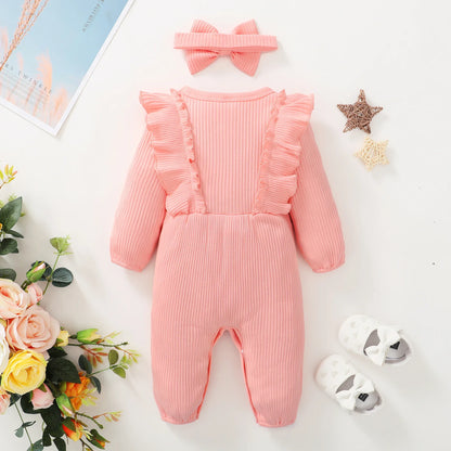 0-18 Months Baby Girl Long Sleeved Romper Outfit with Headband