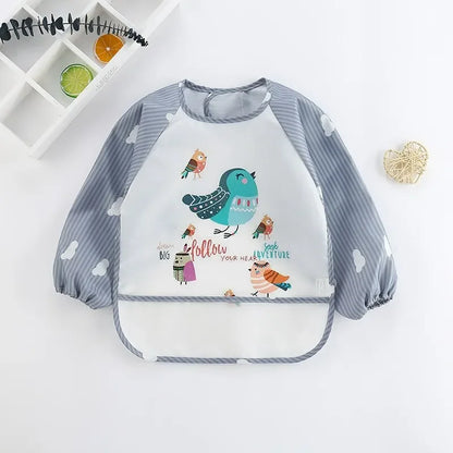 1Pcs Waterproof Eating Smock Infant Toddler Baby Cartoon Long Sleeve Bib