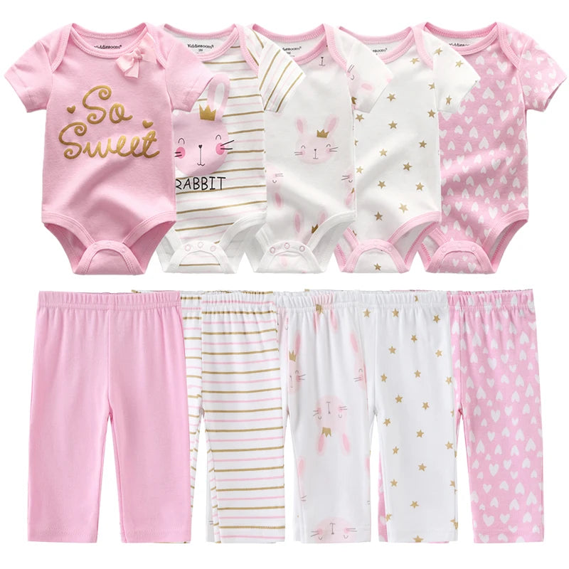 Unisex 6/9/10Pieces Cotton New Born Bodysuits+Pants