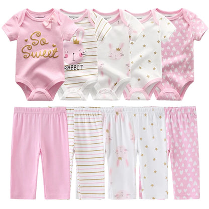 Unisex 6/9/10Pieces Cotton New Born Bodysuits+Pants