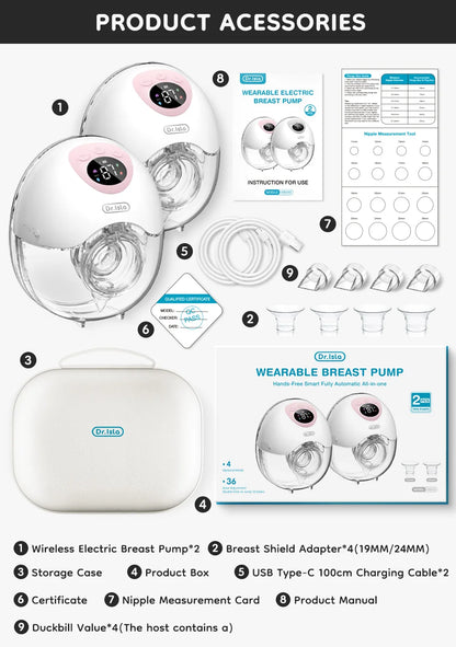 Wearable Electric Breast Pump 4 Modes 36 Suction Levels Hands Free Breast Pumps Milk Collector with 19/24mm Flange