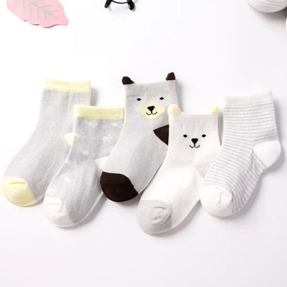 5Pairs Pure Cotton Animal Design Fadeless Soft Baby Socks