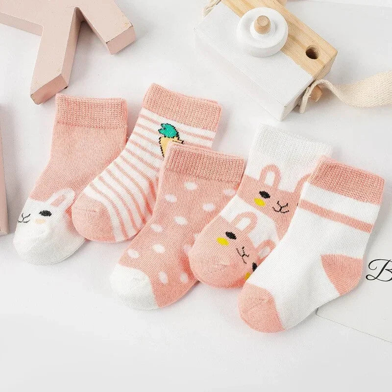 5Pairs Pure Cotton Animal Design Fadeless Soft Baby Socks