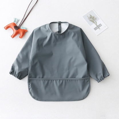 Baby Kids Toddler Long Sleeve Waterproof Feeding Bib Apron Pocket