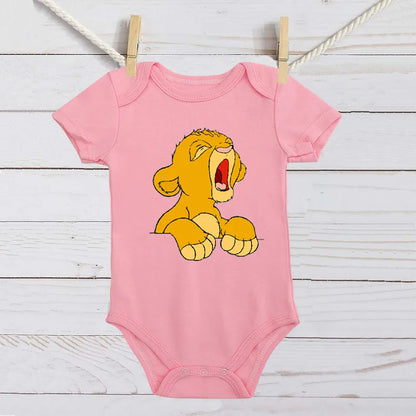 Unisex Baby Lion King Simba Cartoon Black Short Sleeve Cotton Bodysuit