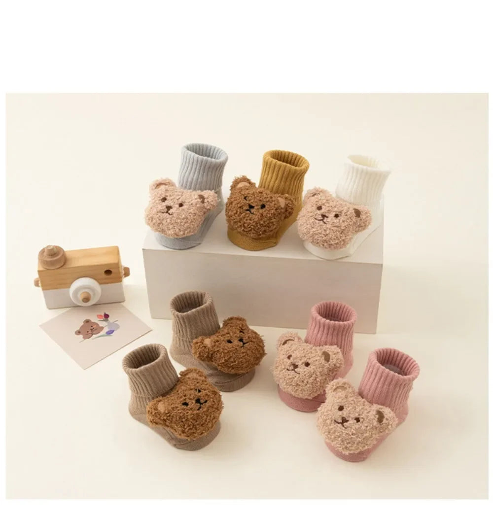 Unisex Cute Cartoon Bear Baby Socks Soft Cotton Anti Slip Soled