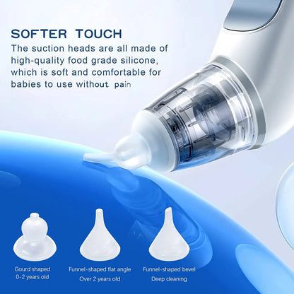 Baby Electric Nasal Aspirator Nose Suction Device with Food Grade Silicone Mouthpiece 3 Suction Modes and Soothing Music