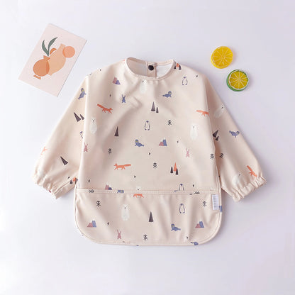 Baby Kids Toddler Long Sleeve Waterproof Feeding Bib Apron Pocket