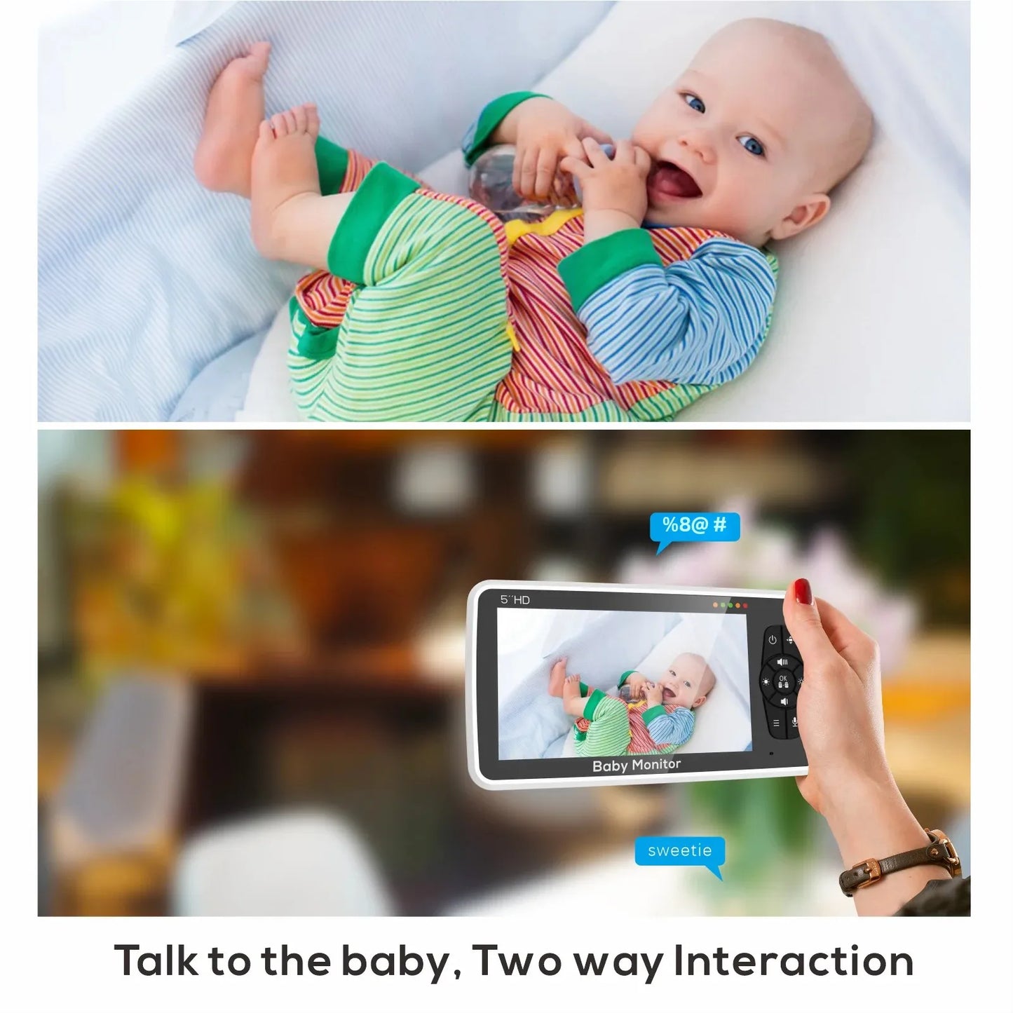 New 5 inch Video Baby Monitor with Camera and Audio, 4X Zoom, 22Hrs Battery, 1000ft Range 2-Way Audio Temperature Sensor Lullaby