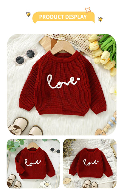 Newborn  Baby Girl Knitted Letter Sweater Solid Color