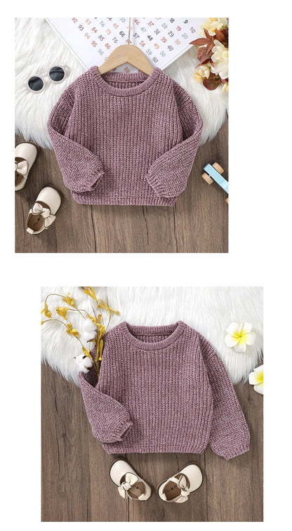 Purple Crew Neck Long Sleeve Girl Sweater