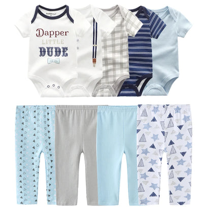 Unisex 6/9/10Pieces Cotton New Born Bodysuits+Pants