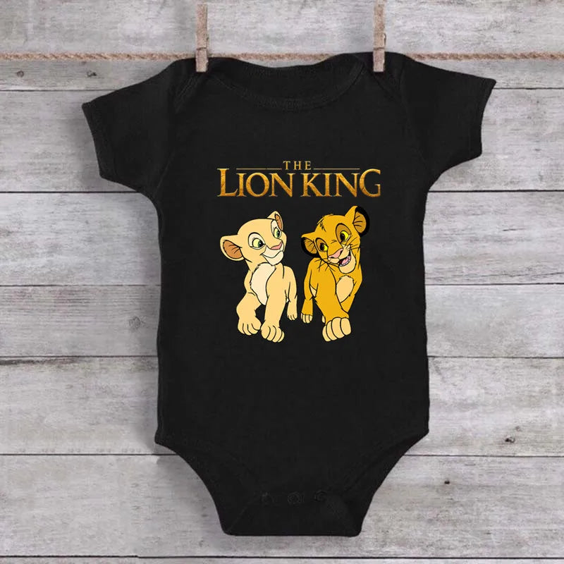 Unisex Baby Lion King Simba Cartoon Black Short Sleeve Cotton Bodysuit