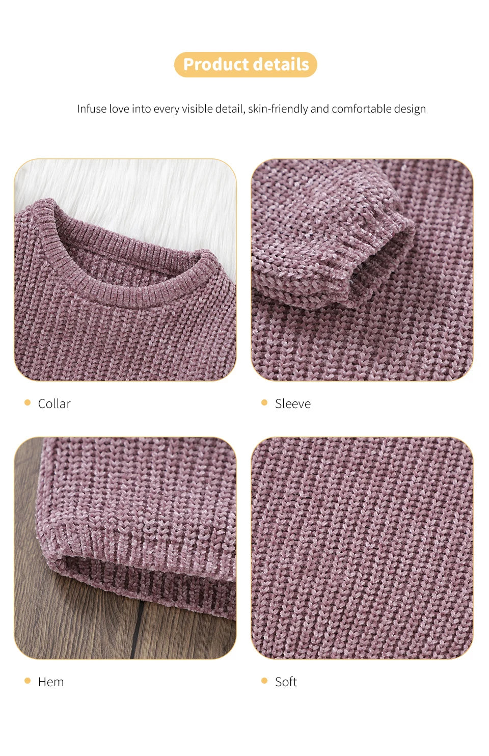 Purple Crew Neck Long Sleeve Girl Sweater