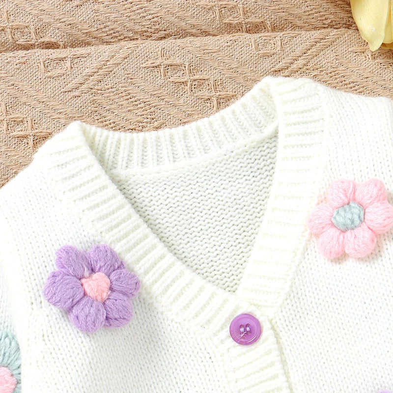 Knitted Baby Floral Clothing Sets Girl Casual Long Sleeve Knitwear Jackets + Rompers Outfit 0-18m