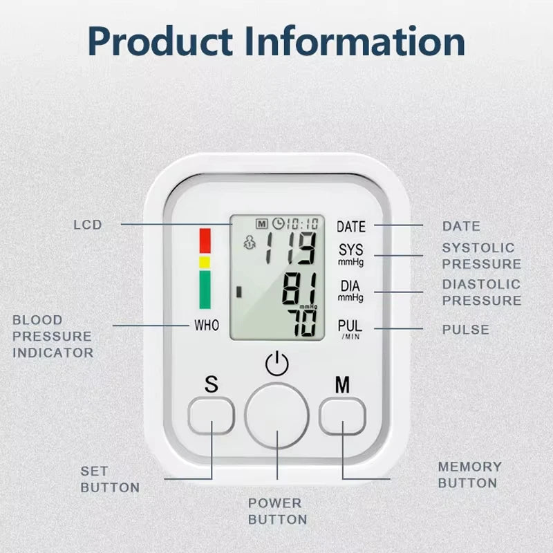 AJC Portable Upper Arm BP Meter Electronic Digital Blood Pressure Monitors Automatic Measurement Shut Off Sphygmomanometer