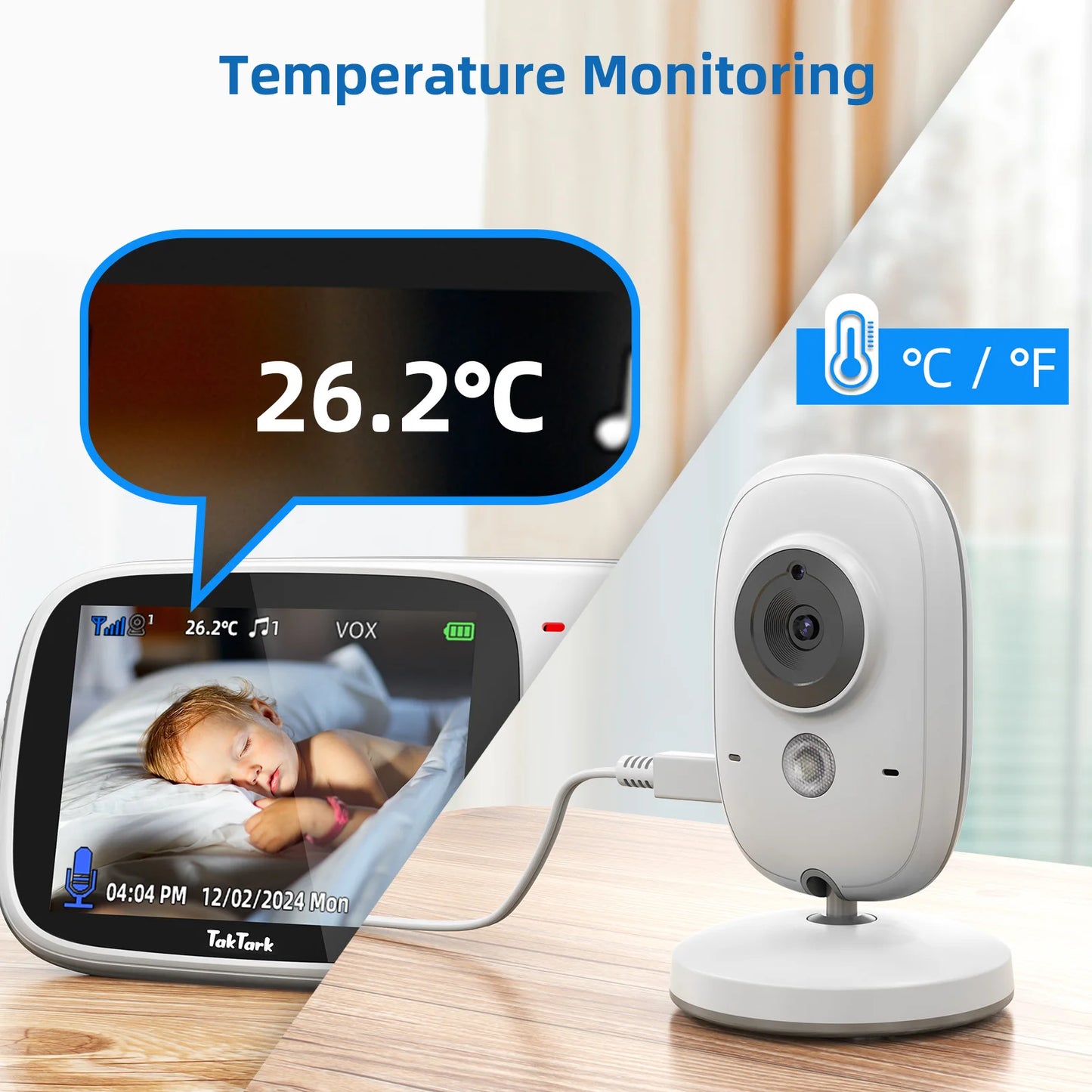 3.2 Inch Wireless Video Baby Monitor With Lullabies Auto Night Vision Two Way Intercom Temperature Monitoring Babysitter