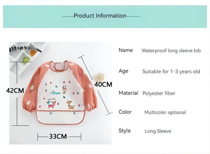 1Pcs Waterproof Eating Smock Infant Toddler Baby Cartoon Long Sleeve Bib