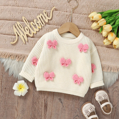 Crew Neck Long Sleeve Knitted Baby Girl Sweater