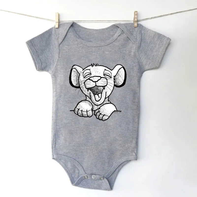 Unisex Baby Lion King Simba Cartoon Black Short Sleeve Cotton Bodysuit