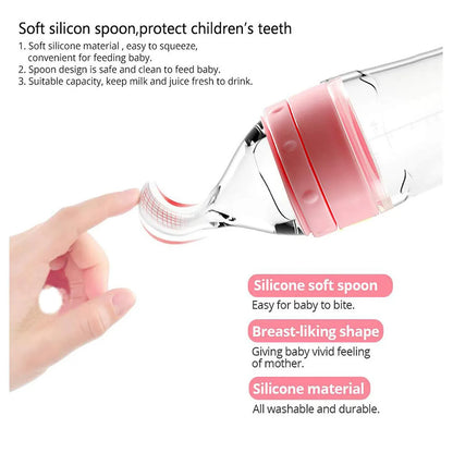 Depressible Silicone Bottle Feeding Safe Baby Feeding Toddler Squeeze Feeding Spoon Milk Bottle Training Feeder Food Supplement