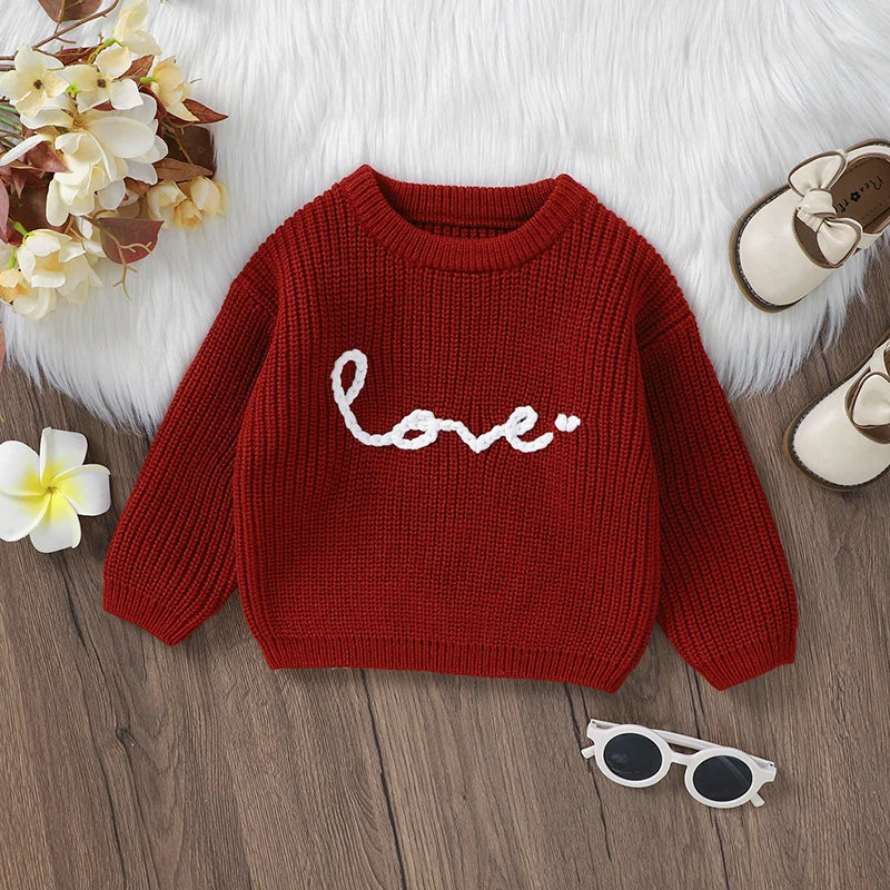 Newborn  Baby Girl Knitted Letter Sweater Solid Color