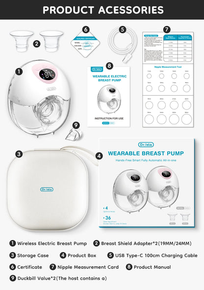 Wearable Electric Breast Pump 4 Modes 36 Suction Levels Hands Free Breast Pumps Milk Collector with 19/24mm Flange