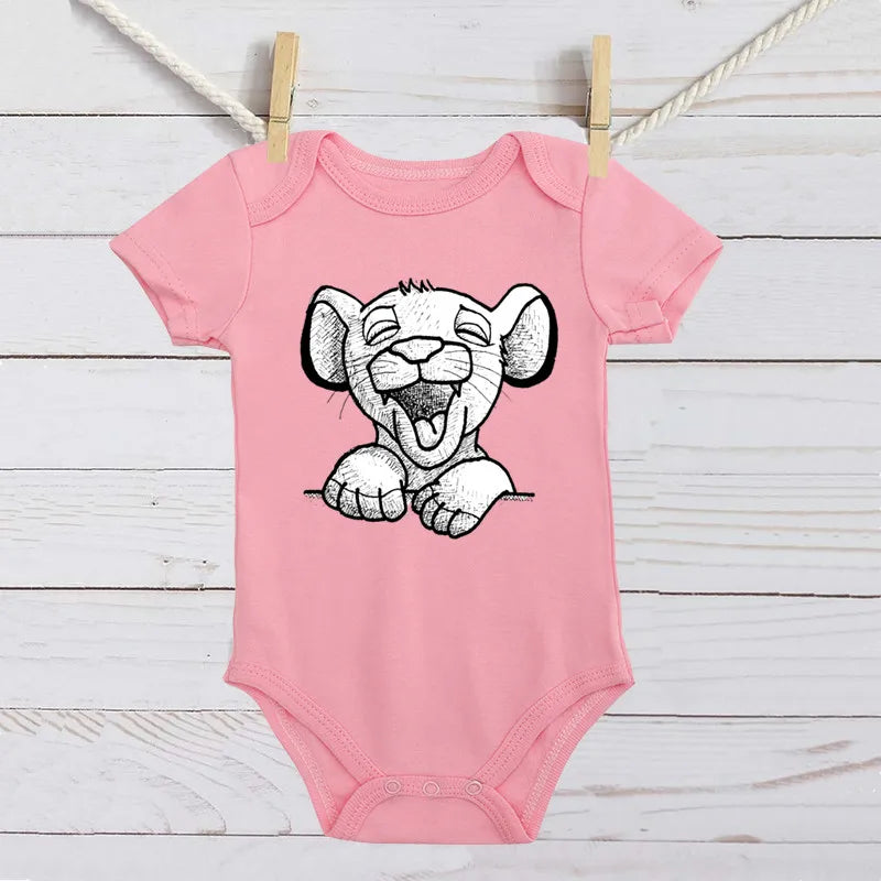 Unisex Baby Lion King Simba Cartoon Black Short Sleeve Cotton Bodysuit