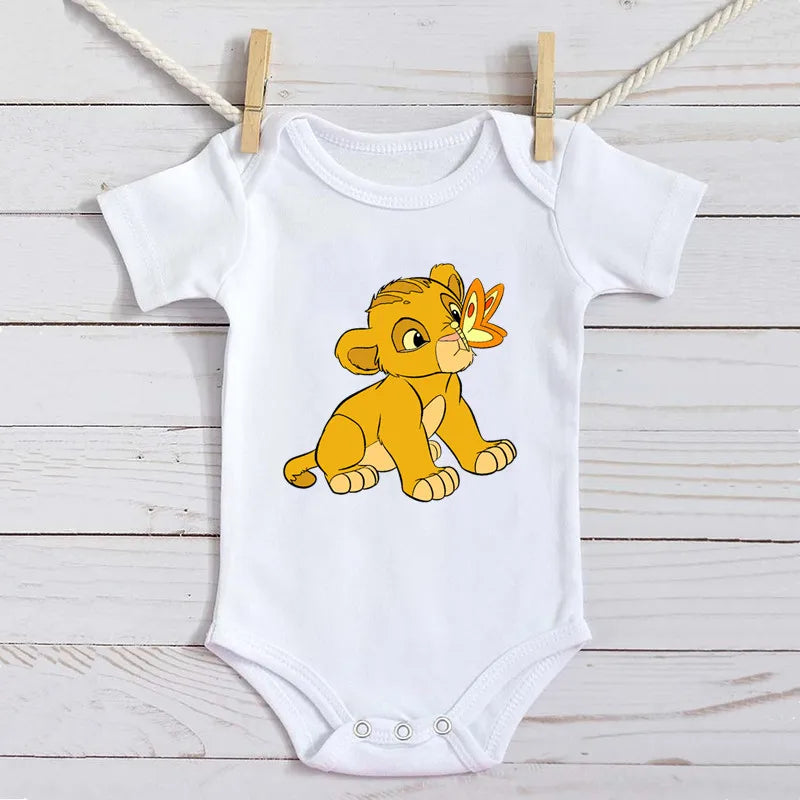 Unisex Baby Lion King Simba Cartoon Black Short Sleeve Cotton Bodysuit