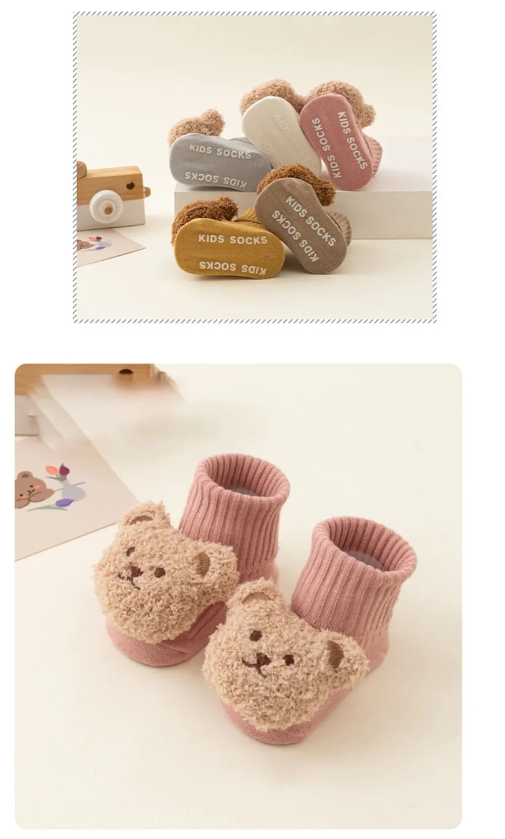 Unisex Cute Cartoon Bear Baby Socks Soft Cotton Anti Slip Soled