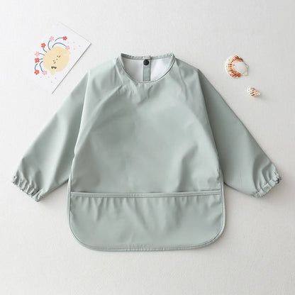 Baby Kids Toddler Long Sleeve Waterproof Feeding Bib Apron Pocket