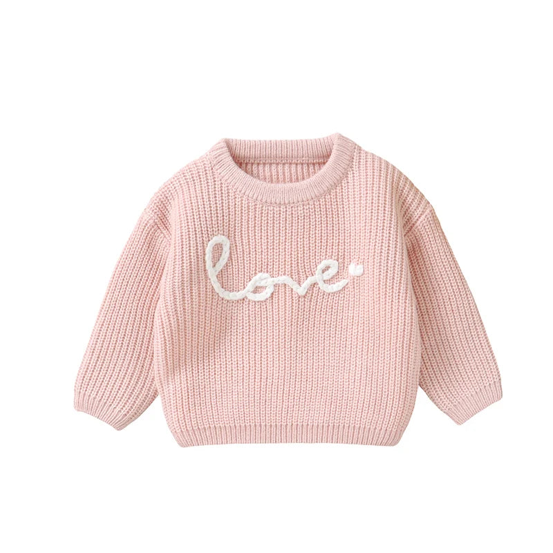 Newborn  Baby Girl Knitted Letter Sweater Solid Color