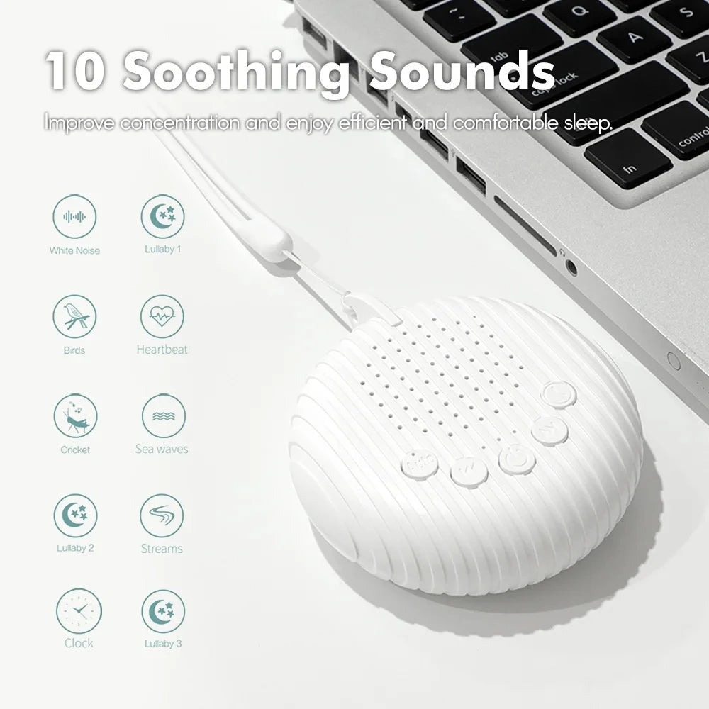 10 Songs White Noise Sound Machine Portable Baby Sleep Machine Soothing Sounds Volume Adjustable Built in Rechargeable BatteryQ3