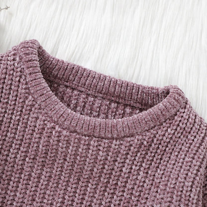 Purple Crew Neck Long Sleeve Girl Sweater